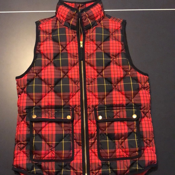 J. Crew Excursion Red Plaid Down Filled Vest Small - Picture 6 of 8